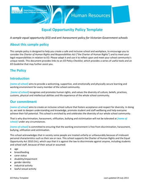 Equal Opportunity Policy Template