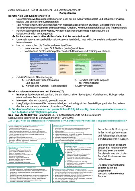 Zusammenfassung Skript KuS Kompetenzen Berufserfolg Und Kompetenz 19