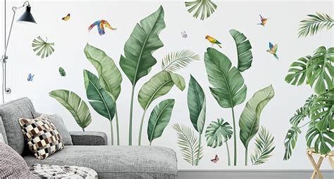 Decalmile Boho Tropical Leaves Wall Decals Palm Leaf Green