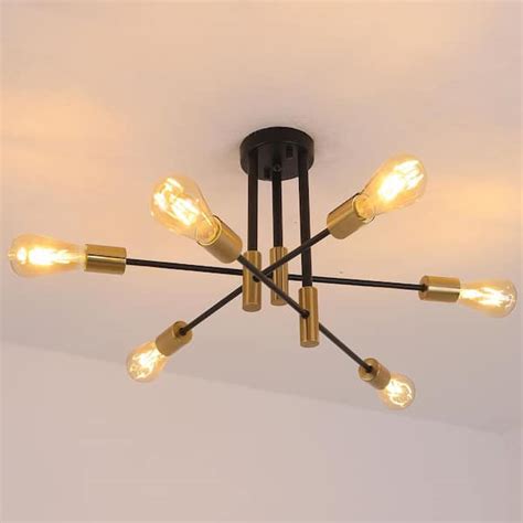 YANSUN 32 7 In 6 Light Black Unique Modern Sputnik Semi Flush Mount