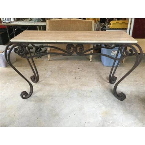 Vintage Wrought Iron And Stone Console Table Chairish