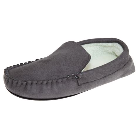 Slumberzzz Mens Fleece Lined Faux Suede Moccasin Slippers