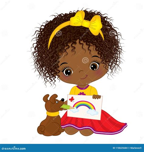 Artiste Mignon Drawing D Afro Am Ricain De Vecteur Petit Petite Fille