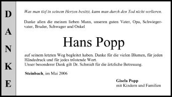 Hans Popp Traueranzeige Trauer Infranken De