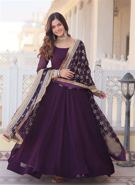 Shop Opulent Faux Georgette Embroidered Anarkali Gown Party Wear Online