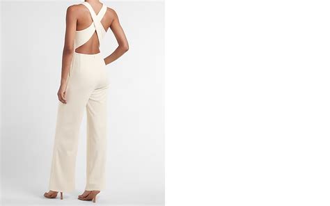 New Express Cross Back V Neck Wide Leg Jumpsuit S Small In Swan Ebay