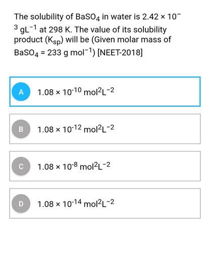 The Solubility Of Baso4 In Water Is 242 Physical Chemistry