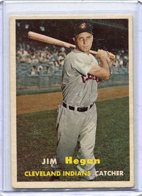 1957 Topps Baseball Card Jim Hegan Catcher Cleveland Indians Near Mint