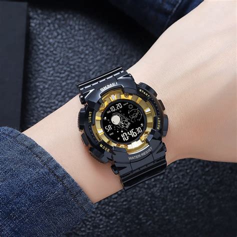 Skmei Bkgdbk Men Black Digital Dial Black Polyurethane Strap