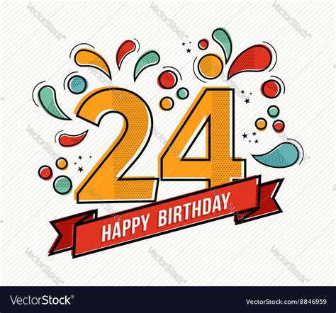 Colorful Happy Birthday Number 24 Flat Line Design