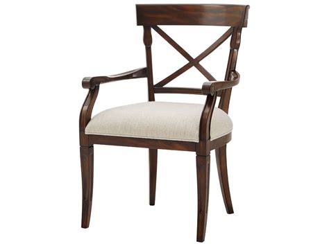 Theodore Alexander Mahogany Wood Brown Upholstered Arm Dining Chair