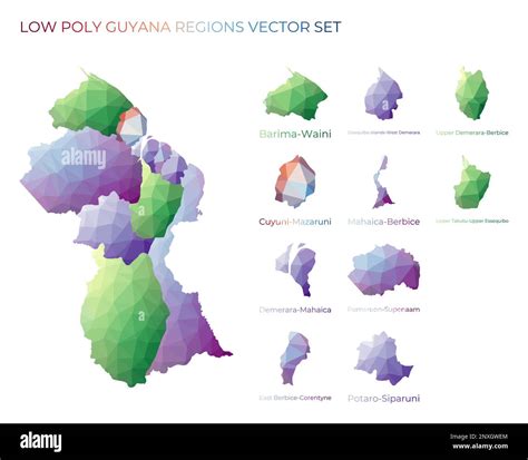 Guyanese Low Poly Regions Polygonal Map Of Guyana With Regions