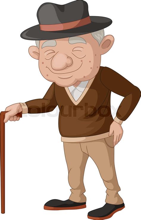 Cute Elderly Man Cartoon With A Cane Stock Vector Colourbox