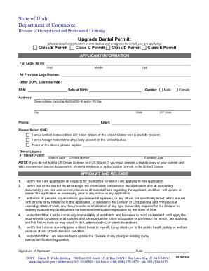 Fillable Online Dopl Utah Upgrade Dental Permit Fax Email Print