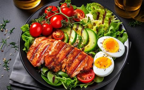 Premium Photo Ketogenic Breakfast Keto Low Carb Salmon Grilled Shell