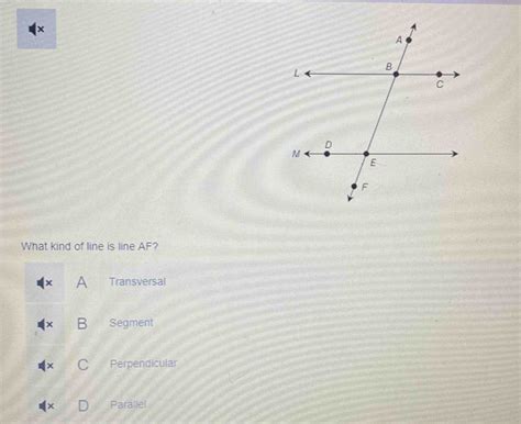 Solved × What Kind Of Line Is Line Af X A Transversal × B Segment Perpendicular × Parallel [math]