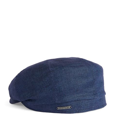 Mens Stetson Navy Linen Hatteras Flat Cap Harrods Uk