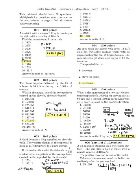 Hw 5 Quest Homework 5 PHY 302K Momentum Fall 2021 With Dr Perry At