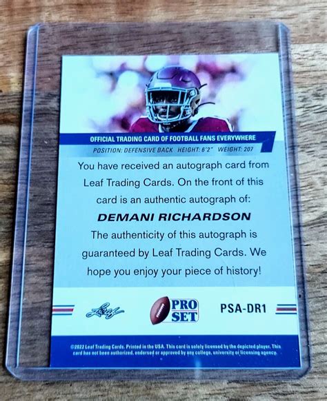 Demani Richardson Pro Set Red Auto Psa Dr Football Card Ebay