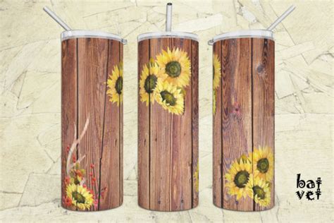 Sunflower And Wood Skinny Tumbler Graphic By Batvet Creative Fabrica