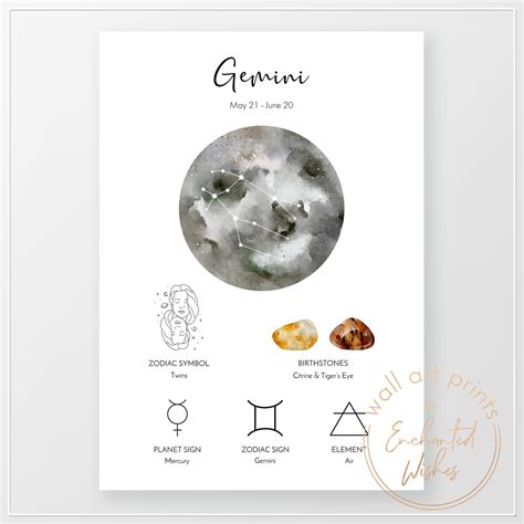 Prints Wall Décor Home Décor Gemini Wall Art Astrology Zodiac Printable