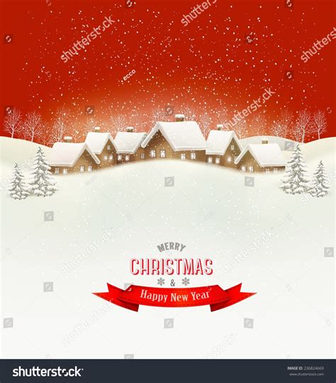 Winter Village Evening Background Vector Stock Vector (Royalty Free ...