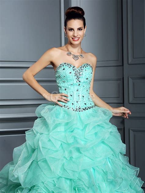 Organza Herz Ausschnitt Bodenlanges Sittsames Quinceanera Kleid Mit