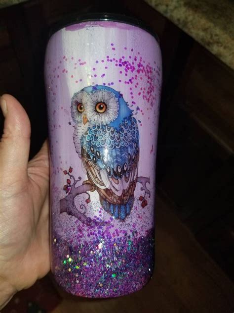 Owl Tumbler Stainless Steel Double Wall Tumbler Ready To Ship Glitter Tumbler Purple