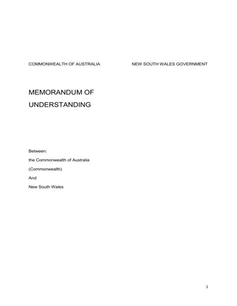 Memorandum Of Understanding Between The Commonwealth Of