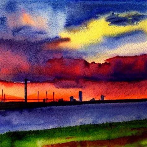 Cleveland Watercolor Sunset Stable Diffusion Openart