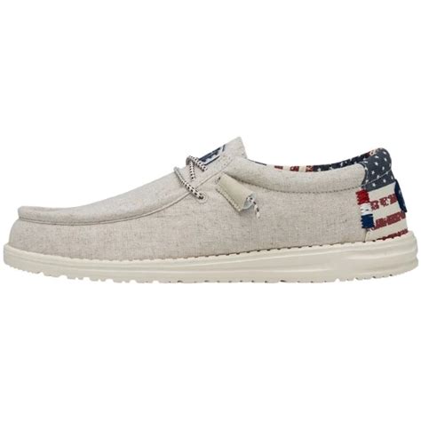 Hey Dude Mens Wally Patriotic Slip On Shoes Off White Patriotic Clearys Shoes And Boots