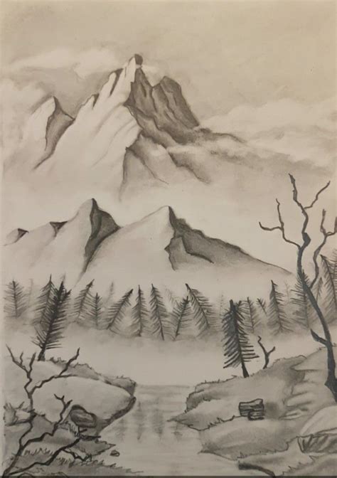 Mountain landscape | Landscape drawings, Nature art drawings, Art ...