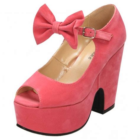 Koi Footwear Chunky Platform High Heel Peep Toe Shoes Pink Suede