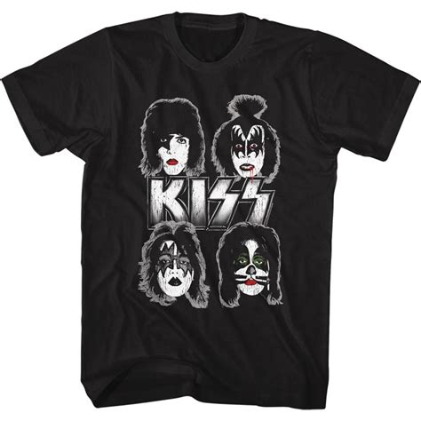 Kiss Band Faces Black Adult Classic T Shirt