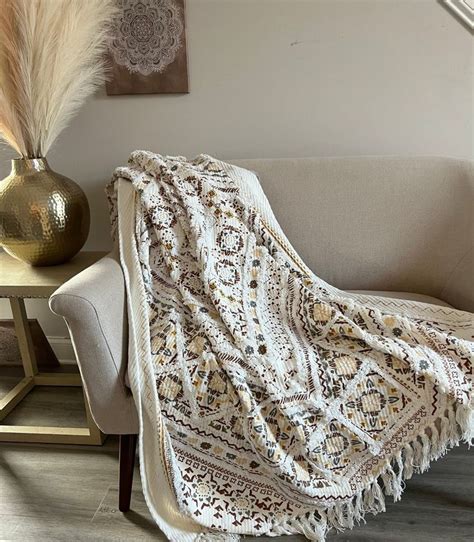 Boho Throw Blanket, Boho Chic Neutral Home Decor, Sofa Throw Blanket, Throws and Blanket ...