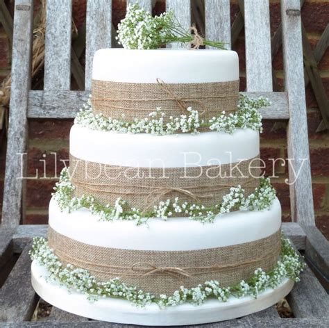 Rustic Gypsophila And Hessian Wedding Cake Country Wedding Cakes