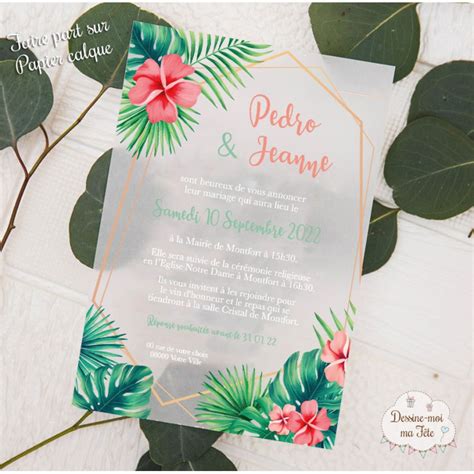 Faire Part De Mariage Papier Calque Papier Transparent Tropical