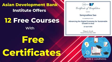 12 Free Certificates From Asian Development Bank Institute Adbi