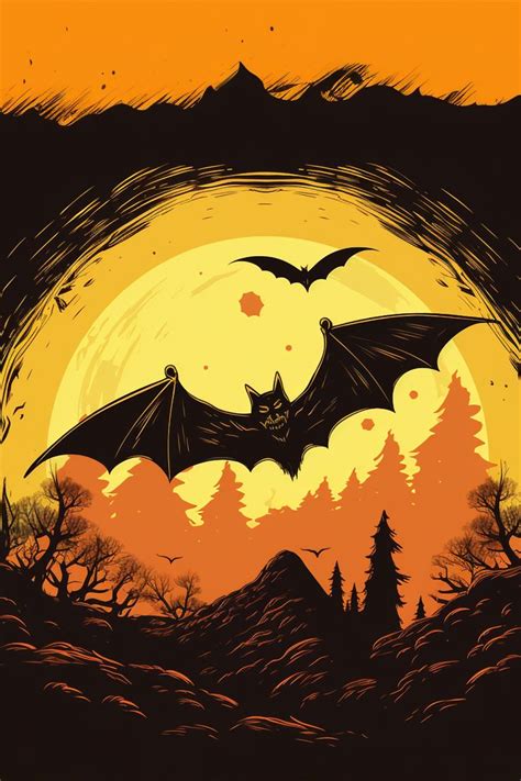 Cartoon Bat Flying In Front Of A Large Yellow Moon - Canvas Print ...