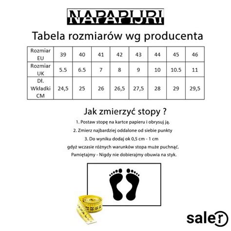 Tabele rozmiarów butów Napapijri Saler pl Wyprzedaż i promocje modowe