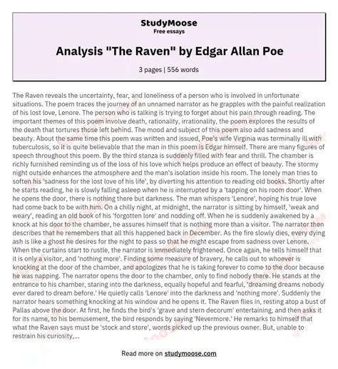 Analysis The Raven By Edgar Allan Poe Free Essay Example