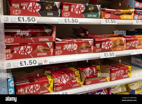 Multipack KitKat chocolate bars on a UK supermarket (Tesco) shelves ...