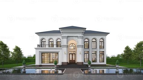 Classic House Exterior With Pond And Landscape On White Background3d Rendering 19050662 Stock