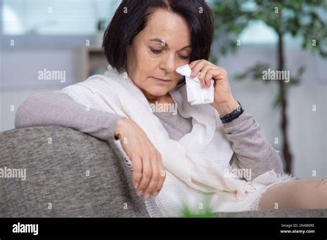 Sad Stressed Old Middle Aged Woman Widow Mourning Stock Photo Alamy