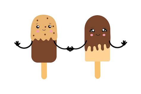 Popsicle Eis Am Stiel Im Stil Der Kawaii Vektorillustration Isoliert