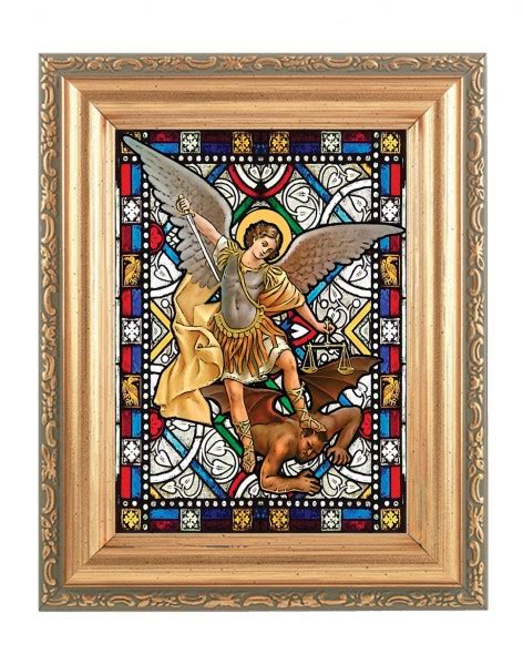 Saint Michael Gold Frame Stained Glass Effect