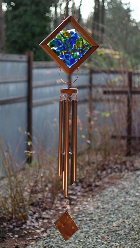 Wind Chimes Sea Glass Large Copper Chimes Beach Glass Stained Glass