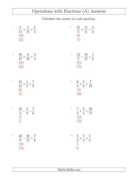 Fractions Mixed Operations Worksheets Year