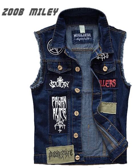 Classic Vintage Men S Jeans Vest Sleeveless Jackets Fashion Patch