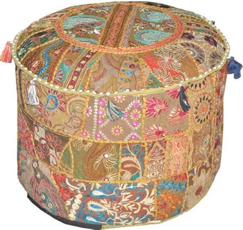 Large Indian Floor Pouf Ottoman Cover Indian Patchwork Pouffe Etsy